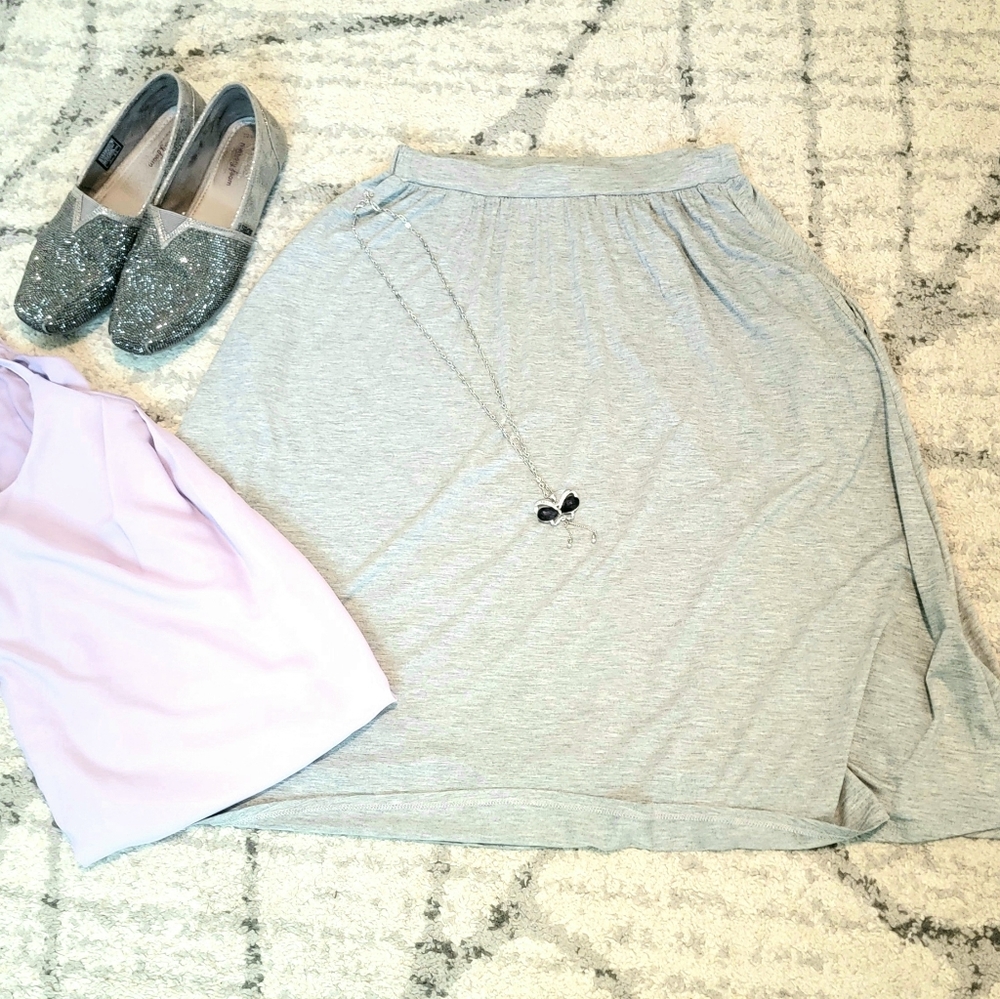 Grey Midi Skirt with Side Pockets